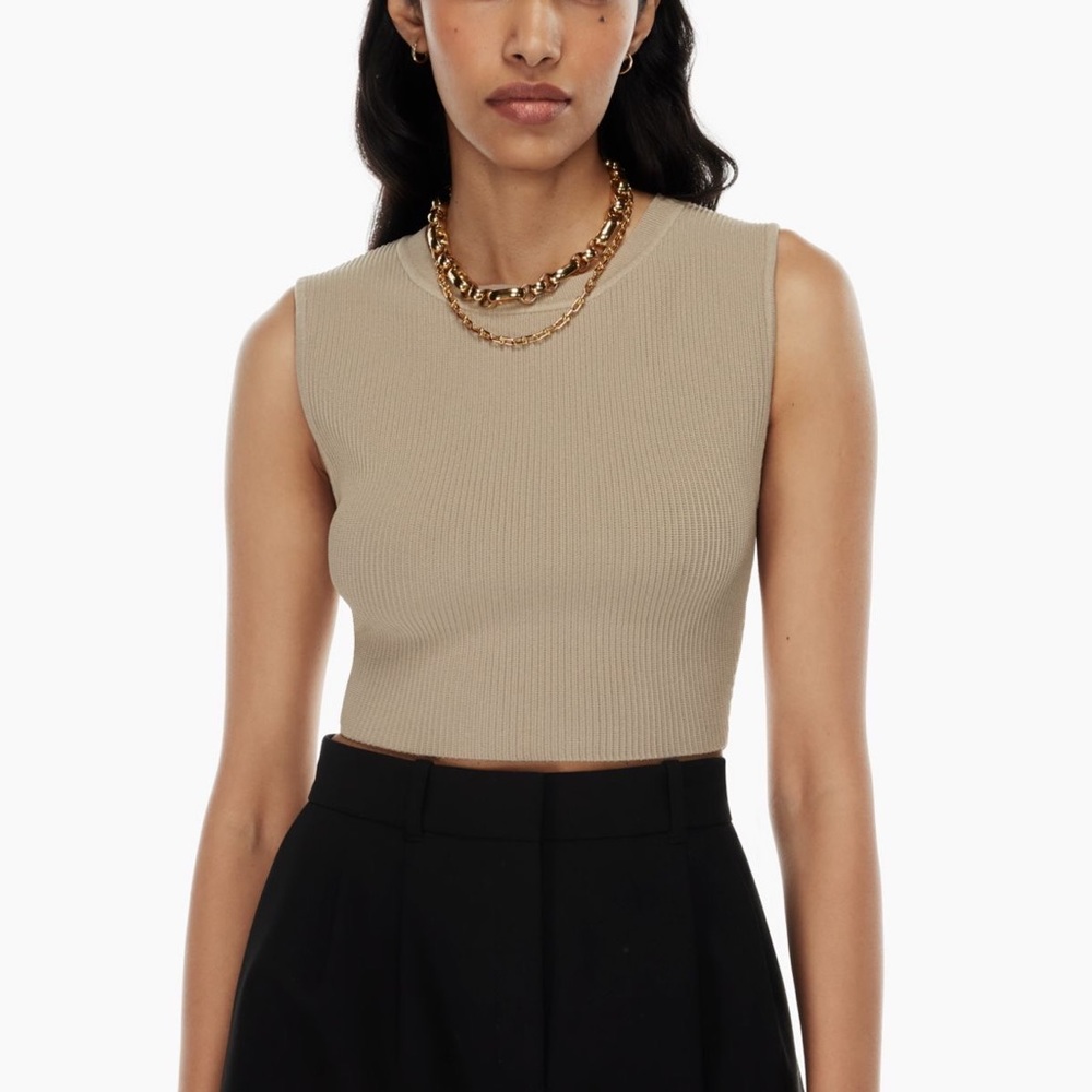 ARITZIA Babaton Fluent Taupe Sculpt Knit Muscle Cropped Tank Size XS